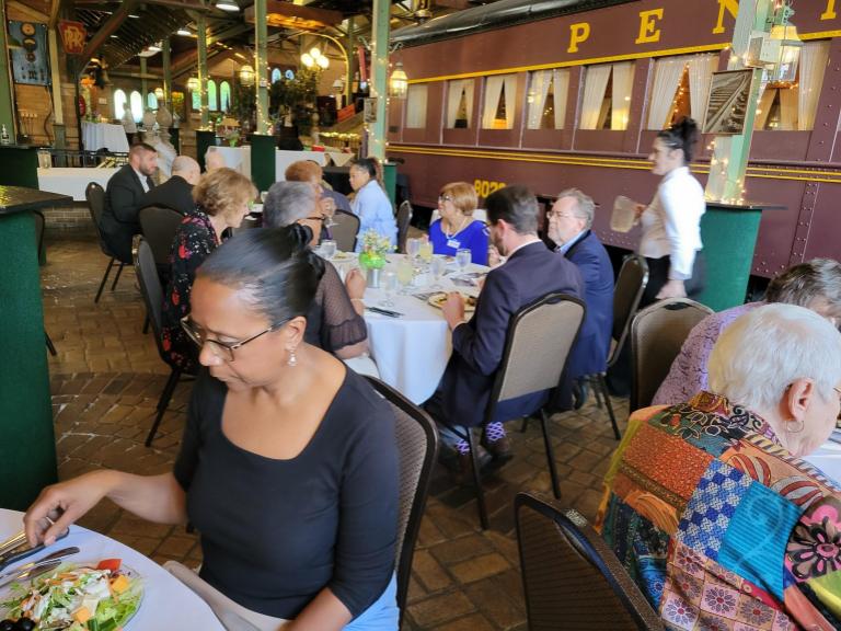 tables of people dining